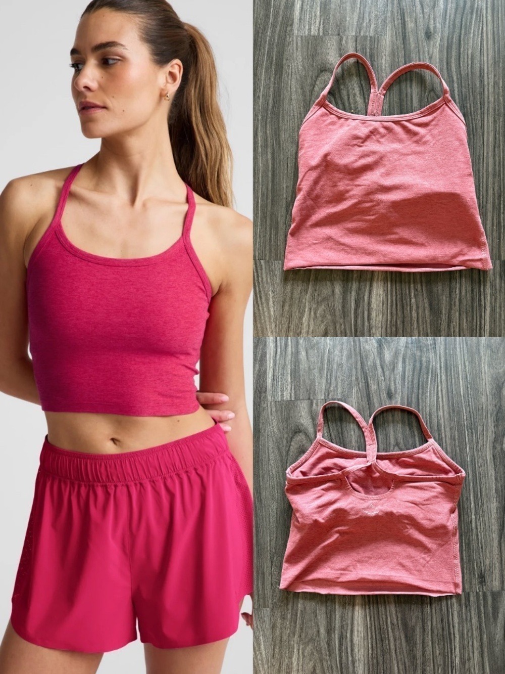 Beyond Yoga Heather Pink Spacedye Slim Racerback Cropped Tank XS